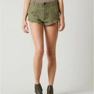 Free People 10 Army Green Shorts Frayed Hem Button Front Pockets